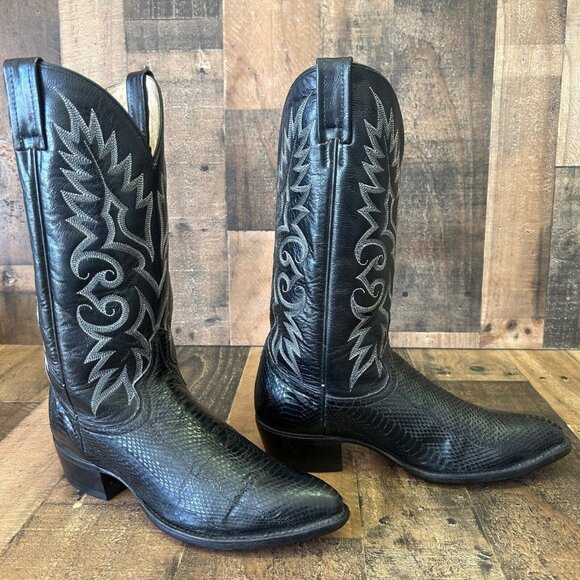 Dan Post Snakeskin Classic Black Western Cowboy Boots Mens 9 D - Picture 12 of 12